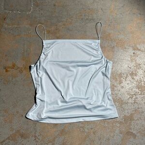 I.AM.GIA Baby Blue Dainty Satin Straight Neck Tank Top